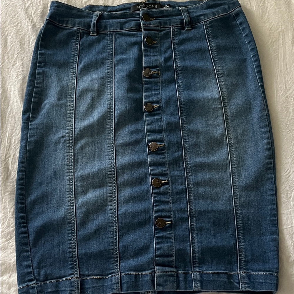 One 5 One Blue Denim Pencil Skirt